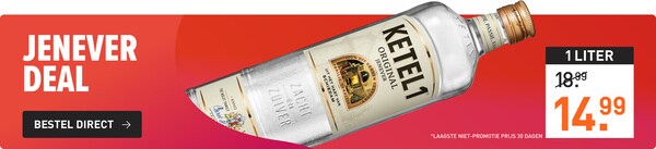 Ketel 1 jenever 1 Liter van &euro;18.99 voor&nbsp;&nbsp;&euro;14.99&nbsp;
